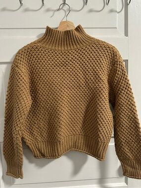 Women’s Chunky Cropped Turtle Neck Sweater - Camel/Tan